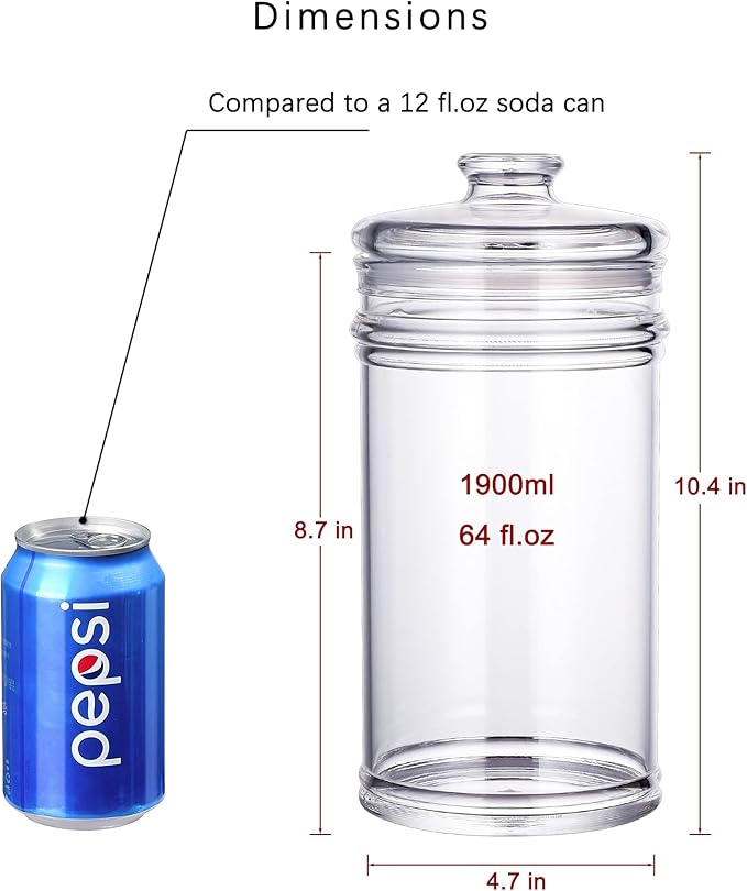 64 oz Reinforced Large Acrylic Storage Jar, Airtight Lid Cookie Jar | Ideal Canisters for Cookies, Dried Fruits, Nuts, Herbs,Cereals,etc