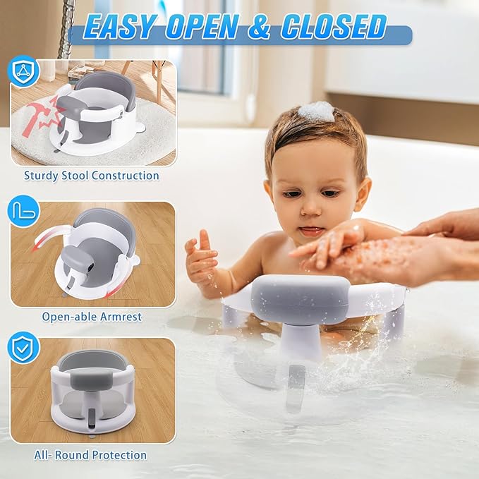 Mostop Baby Bath Seat for Babies 6 Months & Up - Non-Slip Infant Bathtub Chair with Suction Cups - Sit Up Bath Seat for Baby Toddlers - Toddler Bath for Baby Sitting Up, Easy to Clean