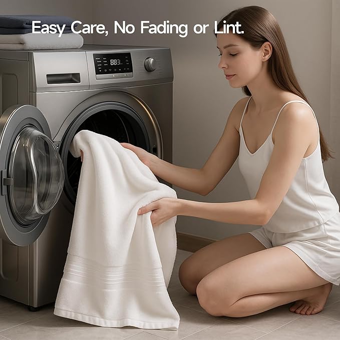 REDKISS 100% Cotton Bath Towels Set of 4, Extra Large Bath Sheets 27 X 59 Inches, 600 GSM, Quick Dry, Ultra Soft & Super Absorbent Bathroom Towel Sets for Bathroom, Gym, Spa, Pool & Hotel, White
