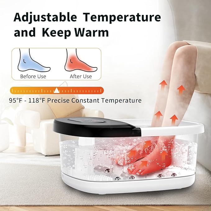 Foot Spa Bath Massager with Heat - Ozone and Blue Light Foot Soaking Tub, Epsom Salt, Adjustable Temperature, Bubble and 8 Rollers, Birthday Gift for Mom Dad