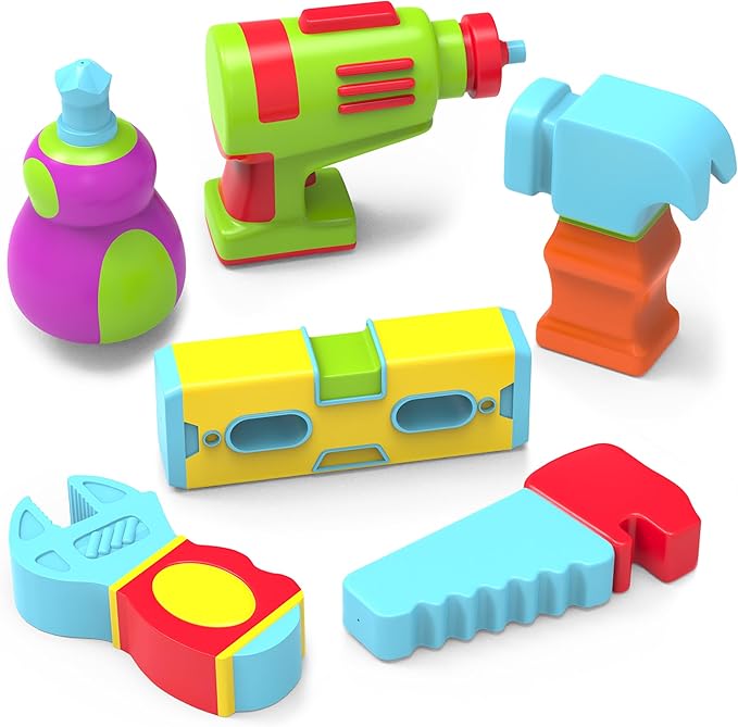 Tub Works® Tools™ Mold Free Bath Toys, 6 Pack | Sealed, No Hole Bath Toys Design Keeps Moisture Out | Soft, Squeezable & Float on Water | Easy-Grip Baby & Toddler Bathtub Toys | Great for Baby Pools