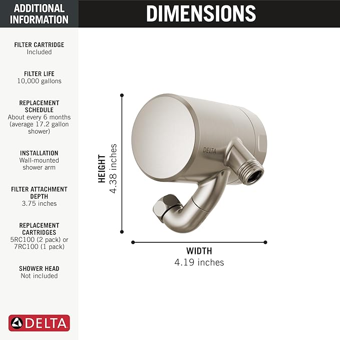 Delta Faucet Clarifi Premium Shower Filter Attachment with Filter, Hard Water Shower Filter, Shower Head Filter, Stainless 5SF100-SS