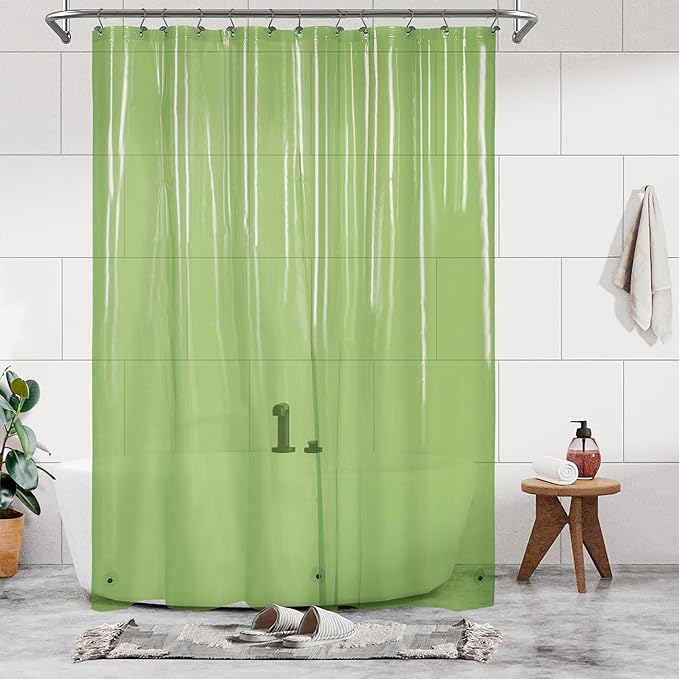 Barossa Design Extra Long Shower Curtain Liner with 3 Magnets - 72" x 84" XL, Waterproof PEVA Lightweight Shower Liner for Bathroom, PVC Free, Metal Grommets - Clear Green, 72x84