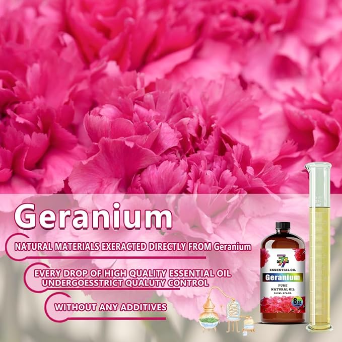 Geranium Essential Oil (8 oz / 240 ml) – Geranium Oils for diffusers, humidifiers, Home Baths, Cleaning Products, Yoga, DIY Soaps and DIY Scented Candles