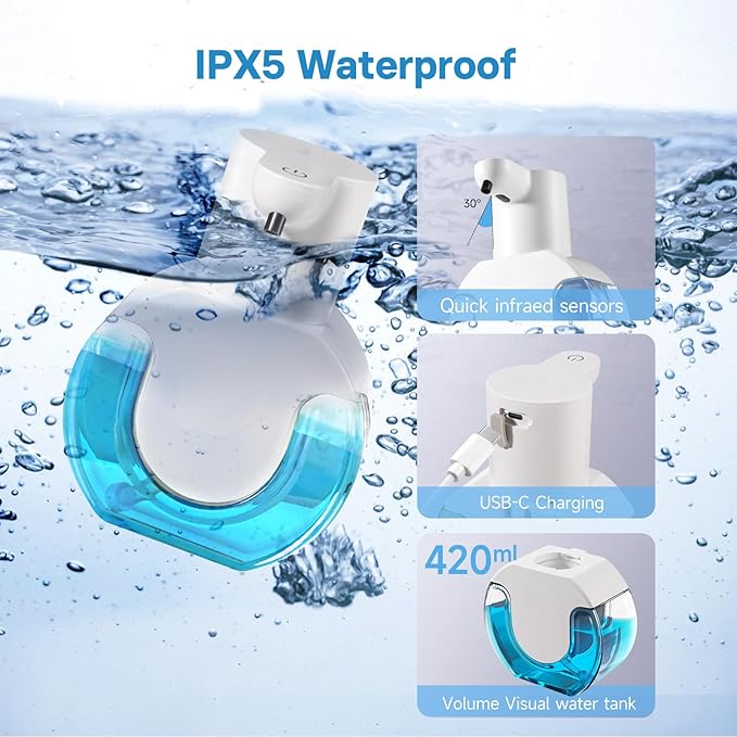 2 Pack Automatic Liquid Soap Dispenser,14.2oz/420ML Touchless Automatic Soap Dispenser,Rechargeabled Wall Mounted Smart Pump for Bathroom Kitchen