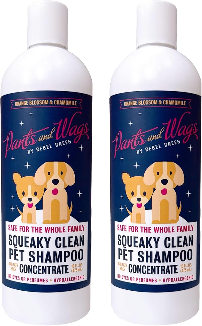 Pants and Wags by Rebel Green Squeaky Clean Pet Shampoo Concentrate - Orange Blossom & Chamomile - Hypoallergenic - No Dyes or Perfumes - 16 oz - 2 Pack