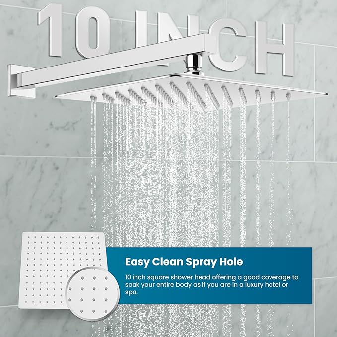 gotonovo Rainfall Bathroom Shower System Rain Shower Head and Handle Set Wall Mounted Shower Complete Combo Solid Brass Pressure Balancing Shower Mixer Valve 10 Inch Polished Chrome