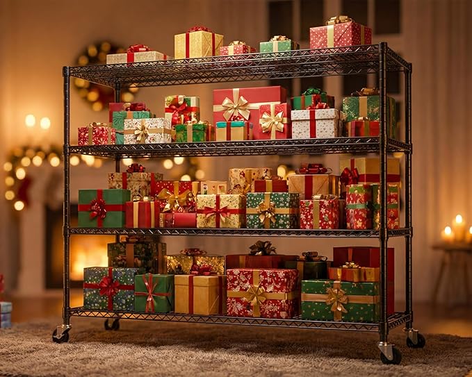 PrimeZone 5 Packs 55.5" W x 24" D x 80" H Heavy Duty Wire Storage Shelves with Wheels, 4 Tier Adjustable NSF Certified Garage Shelving Unit, Rolling Metal Organizer Shelf Rack for Warehouse, Pantry