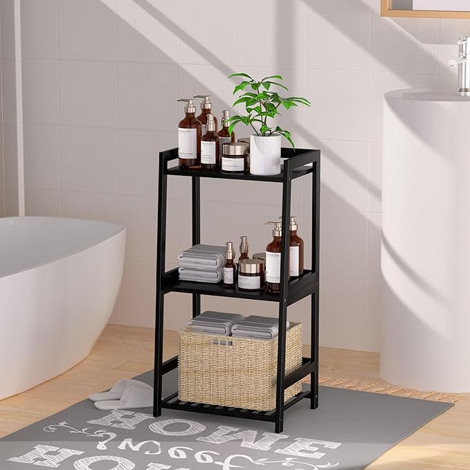 3 Tier Bamboo Bathroom Shelves, Ladder Shelf for Storage, Rustic Home Organizer, Space-Saving Design, Stylish Display Nightstand, Stylish Storage Solution for Home, Living Room, Kitchen