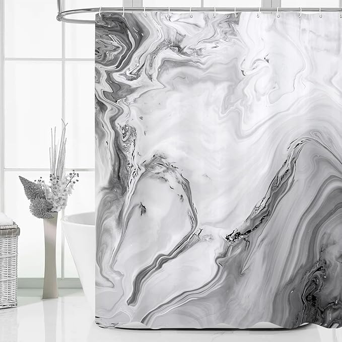 MitoVilla Grey Marble Long Shower Curtain 72 x 78, Abstract 78 inch Long Fabric Shower Curtain for Chic Luxury Bathroom Decor, Modern Ombre Watercolor Shower Curtains 78 inch