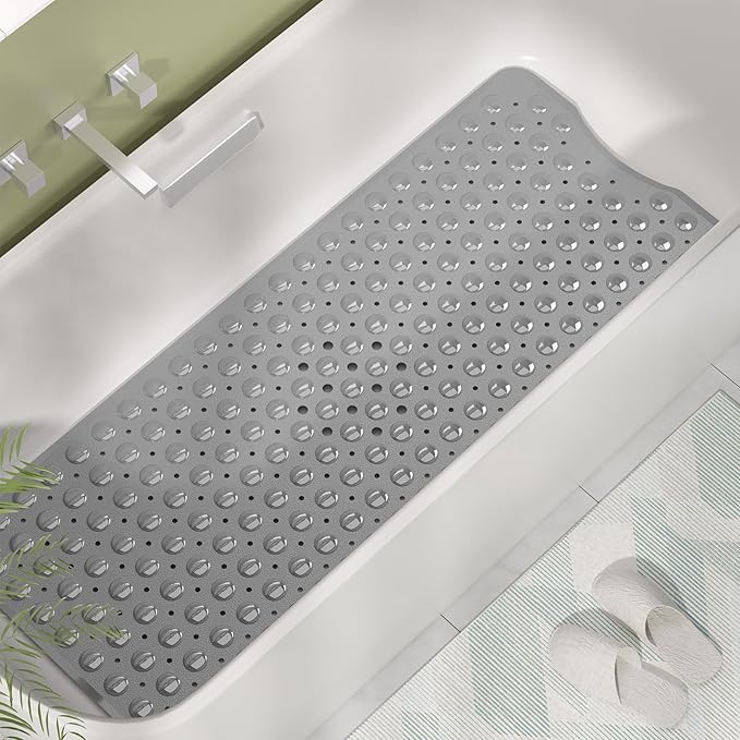 AmazerBath Shower Mat Non Slip 40 x 16 Inches, Shower Stall Mats with Suction Cups and Drain Holes, Non Slip Bath Mat for Tub for Elderly & Kids, Grey