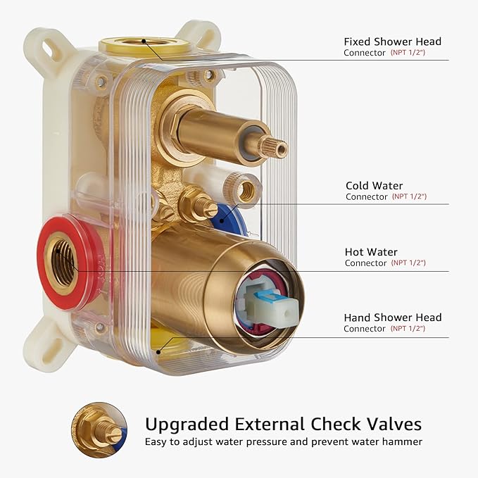 Iriber Shower System Wall Mounted Shower Faucet Mixer Set with Luxury High Pressure Shower head and 3-Setting Handheld, Bathroom Shower Trim Kit Contain Pressure Balance Valve,Brushed Gold