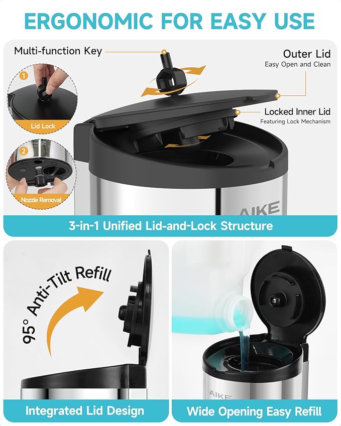 AIKE Wall Mount Automatic Foam Soap Dispenser 25 OZ Commercial Large Capacity Stainless Steel Model AK1205FA(Polished)