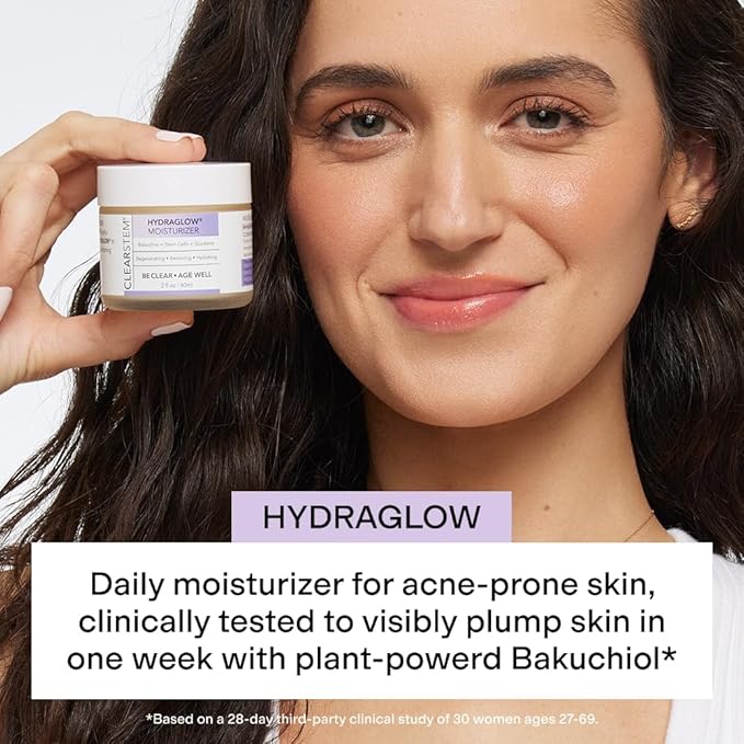 CLEARSTEM - HYDRAGLOW Stem Cell Moisturizer - Bakuchiol + Squalene - Youthful Skin Face Moisturizer - All Skin Types - Facial Skin Care Products - Gluten Free, Cruelty Free - 2 fl oz / 60ml