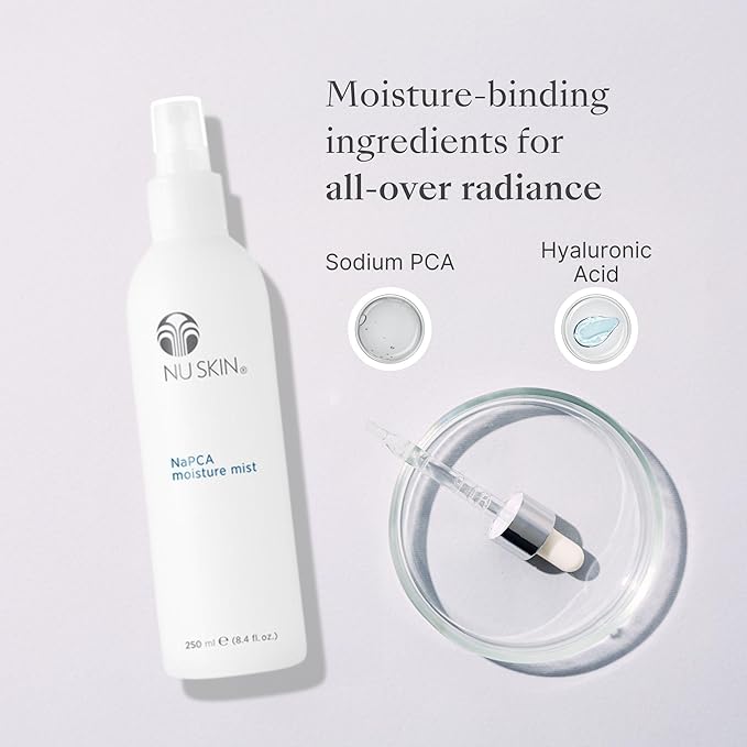 Nu Skin NaPCA Moisture Mist | Revitalizing Moisturizer & Cooling Mist with Hyaluronic Acid | Hydrating Spray for Face, Body & Hair | Sodium PCA for All Skin Types | 8 oz | 2 Pack