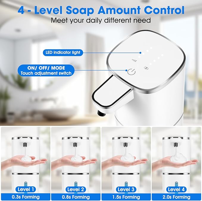 2 Pack Automatic Foaming Soap Dispenser,Touchless Soap Dispenser,13.5oz/400ml Rechargeable Wall Mounted Smart Dispenser for Bathroom Kitchen,Easy for Toddlers(White)