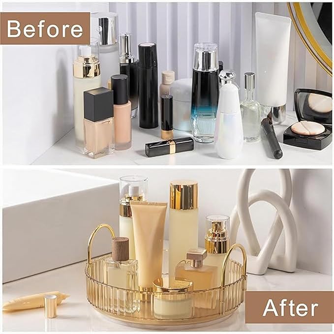 360° Rotating Makeup Organizer, Bathroom Make Up Spinning Holder Rack, Large Capacity Cosmetics Storage Vanity Shelf Countertop, Fits Cosmetics, Perfume, Skincare, Lipsticks(1 Tier, Yellow)