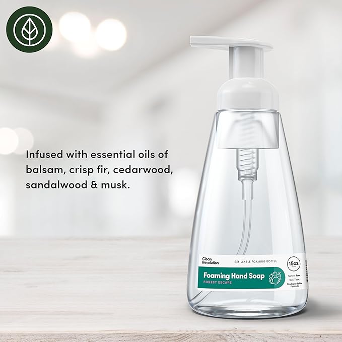 Clean Revolution Foaming Hand Soap | Gentle, Moisturizing | Ready To Use | Real Essential Oils | Forest Escape | 15.25 Fl Oz - Made in USA
