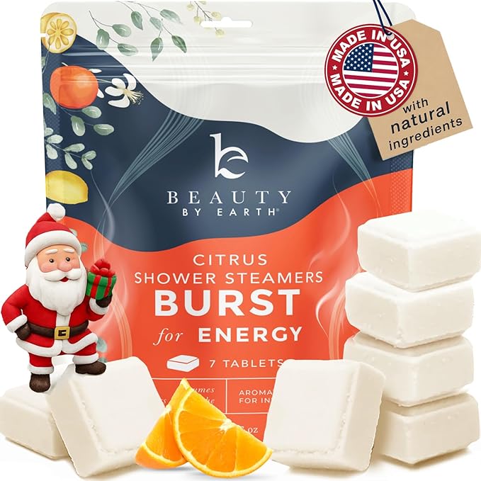 Shower Steamers Aromatherapy - USA Made with Natural Ingredients & Citrus Essential Oil, Christmas Stocking Stuffers for Men & Women, Long Lasting Shower Bombs for Energy Boost, White Elephant Ideas