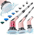 Leebein Electric Spin Scrubber, Cordless Powerful Scrub Brush for Cleaning Bathroom, Kitchen, Shower Tub and Floor Tile with Adjustable Extension Long Handle and 8 Replaceable Brush Heads(Rose)