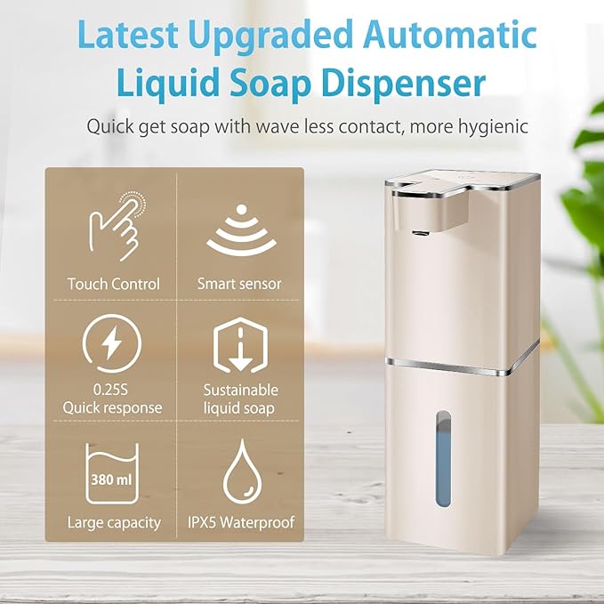 Automatic Liquid Soap Dispenser Touchless Soap Dispenser 380ml/12.8oz Rechargeable, Wall Mounted,4 Levels Adjustable Auto Soap Pump for Bathroom Kitchen Dish Soap