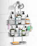 Shower Caddy Hanging - Never Rust Shower Hanging Organizer - Aluminum Over the ShowerHead Caddy with 6 Hooks for Razor/Sponge (Silver)