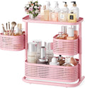 KINGRACK 3 Tier Bathroom Organizer Countertop, Multi-Purpose Makeup Organizer, Rotating Desktop Skincare Organizer, Vanity Tray Standing Rack for Bathroom, Pink