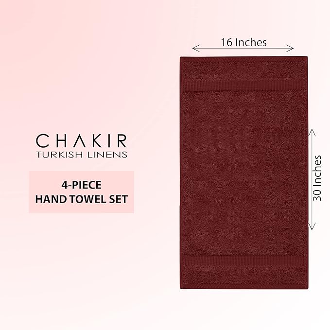 Chakir Turkish Linens 100% Cotton Premium Turkish Towels for Bathroom | 16'' x 30'' (4-Piece Hand Towel, Cranberry)