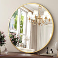 24 Inch Round Mirror - Circle Mirrors for Bathroom, Entryway and Living Room Wall Decor, Modern Hanging Vanity Mirror, Matte Gold Circle Decorative Wall Mirror
