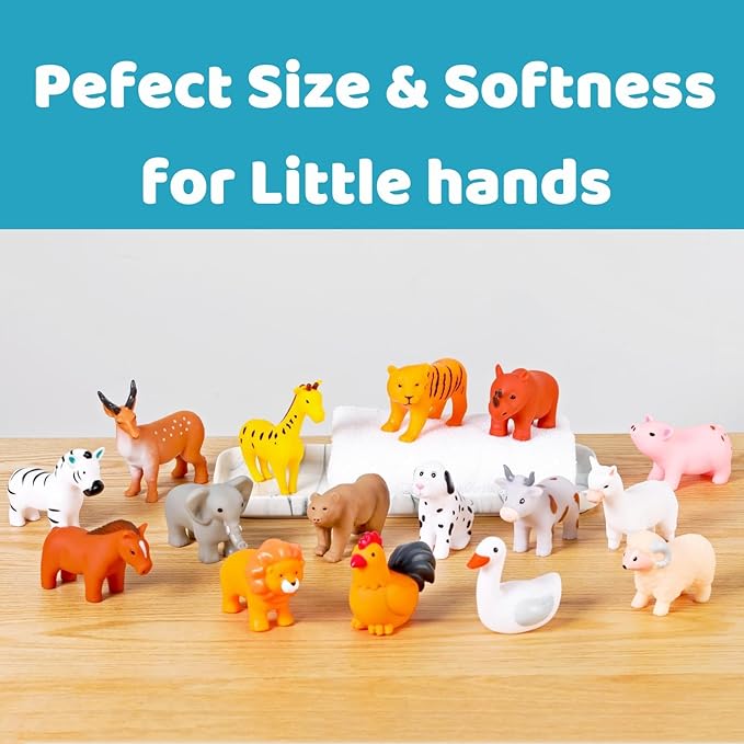 Baby Bath Toys, for Infants 6-12& Toddlers 1-3, No Hole Bathtub Toys (Animals Combo Ⅲ, 16 Pcs with Mesh Bag)
