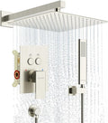Shower System Shower Faucet Set with Push-Button Diverter and Wall Supply Elbow 12 Inch Shower Head Brushed Nickel