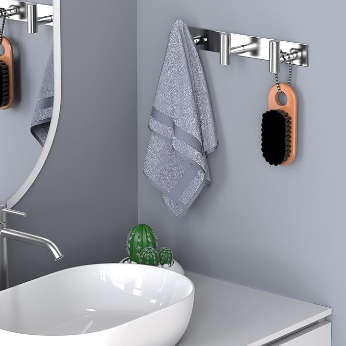 HUFEEOH Coat Hooks Wall Mount, Stainless Steel 3 Hooks Wall Hooks T Shaped Coat Hanger Wall Mount, Heavy Duty Silver Towel Hooks Purse Rack for Hanging