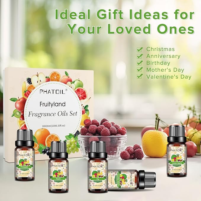 PHATOIL Coconut & Vanilla Fragrance Oils Set, 10 Pcs Aromatherapy Oils Set, for Diffusers, Home Care, DIY Soap Candle Making Scents, Fragrance, Aromatherapy, Humidifiers, for Friend (10ml)