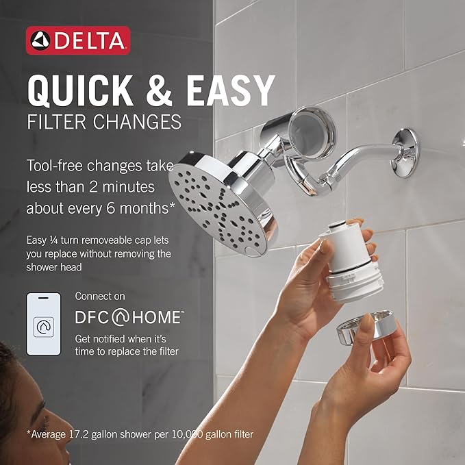 Delta Faucet Clarifi Premium Shower Filter Attachment with Filter, Hard Water Shower Filter, Shower Head Filter, Chrome 5SF100
