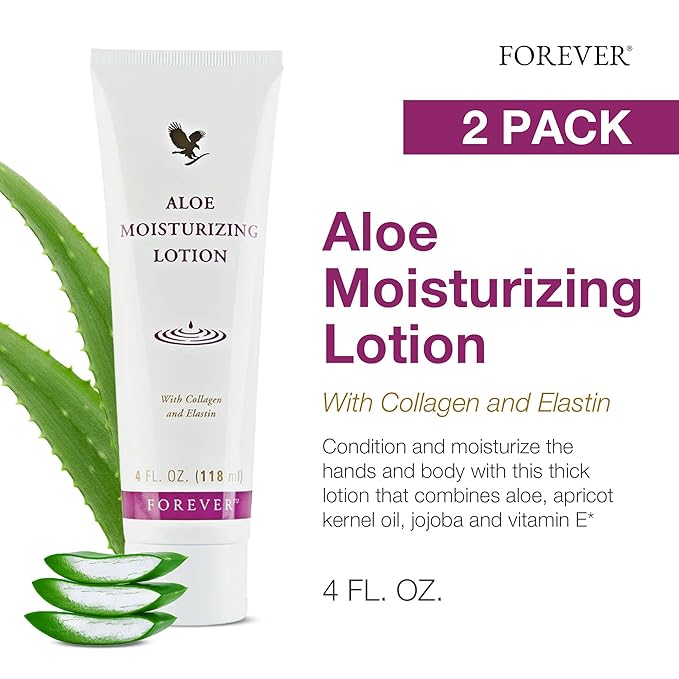 Forever Living - Aloe Moisturizing Lotion Duo - Deep Hydration with Collagen - Silky Smooth Texture - Gluten-Free Hand and Body Formula Pack of 2