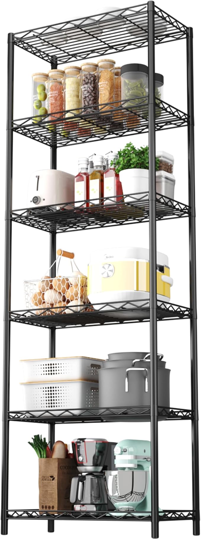 HOMEFORT 6-Tier Wire Shelving, 6 Shelves Unit Metal Storage Rack, Durable Organizer, Perfect for Pantry Closet Kitchen Laundry Organization (Black)