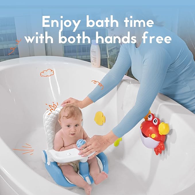 BabyBond Baby Bath Seat with Sitting & Lying 2 Modes, 3-Speed Adjustment, Powerful Suction Cups, Infant Bathtub Chair with Soft and Comfortable Towel, Folding and Hanging
