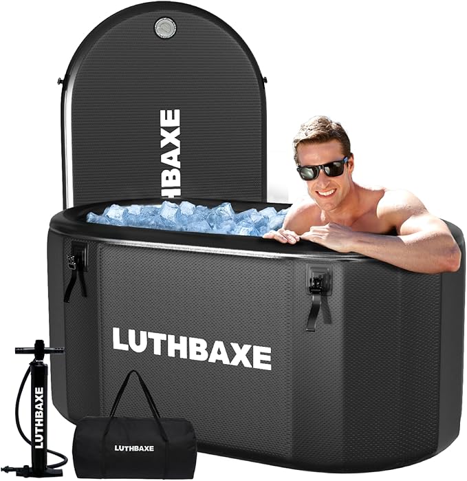 Cold Plunge | Upgraded 218 Gallon Inflatable Ice Freestanding Bathtub with 5 Layers Durable Design | Portable Cold Water Bath for Athletes' Recovery | Ice Bath for Outdoor and Camping | Black