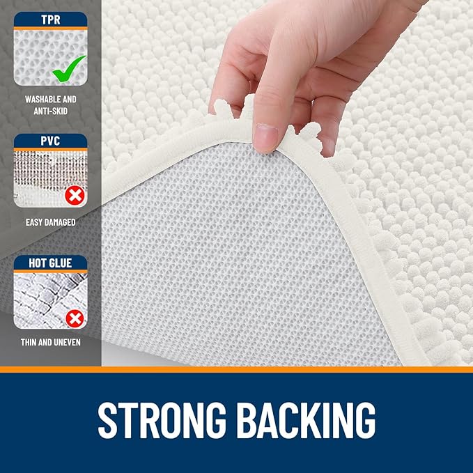OLANLY Bathroom Rugs 59x35, Extra Soft Absorbent Chenille Bath Rugs, Rubber Backing Quick Dry, Machine Washable Bath Mats for Bathroom Floor, Tub and Shower, Home Decor Accessories, Ivory