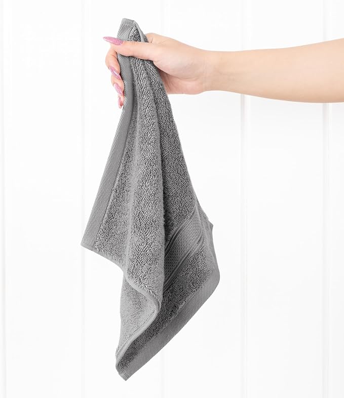 American Soft Linen Salem Washcloth Sets, 4 Piece Luxury 600 GSM 100% Cotton Washcloths for Bathroom, 13x13 inches Washrags Premium Quality Hand Face Towels, Light Grey