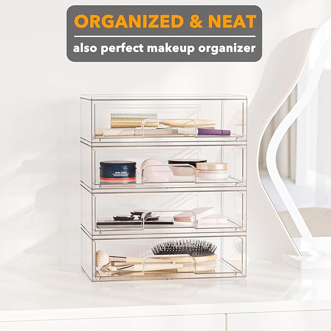 SpaceAid Bottle Storage Organizer Baby - Acrylic Bottles Station Organizer Container, Stackable Clear Drawers for Countertop, Vanity, Bathroom, Cabinet, Pantry Organization, 4 Pack, 4L, 13.7"H