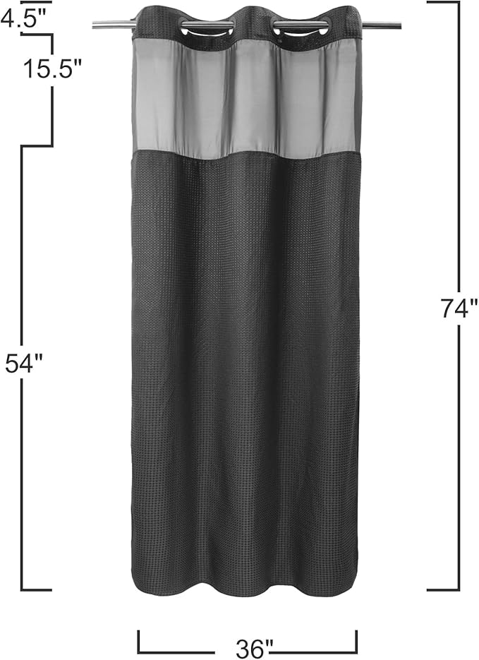 River Dream Stall Heavyweight No Hooks Required Dotted Waffle Weave Shower Curtain with Snap in Liner - 36W x 74H,Hotel Grade,Spa Like Bath Curtain,Graphite Grey
