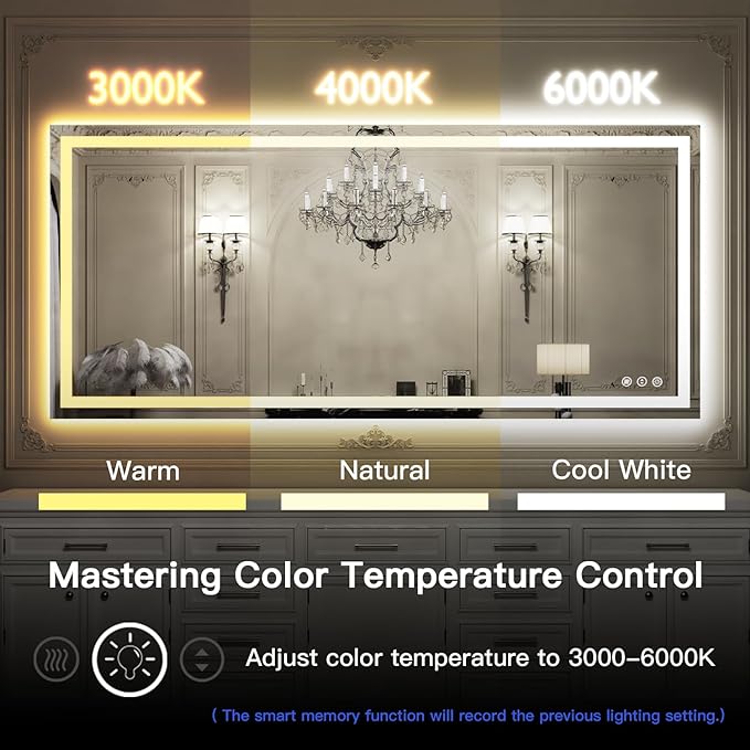 ISKM 55'' x 30'' LED Mirror for Bathroom Lighted Vanity Mirror for Wall Front Lights + Backlit LED Bathroom Mirror Anti-Fog Tempered Glass ETL Listed