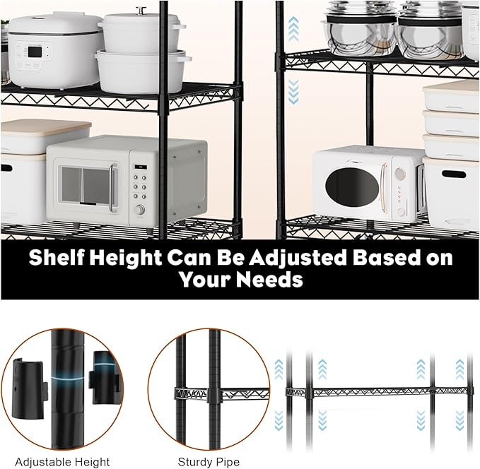 3-Tier Wire Shelving Unit with Wheels, 36.9" W x 18.6" D Heavy Duty Metal Storage Rack, Adjustable Shelves, Locking Casters, 350 lb Per Shelf (1050 lb Total) for Garage, Pantry, Kitchen