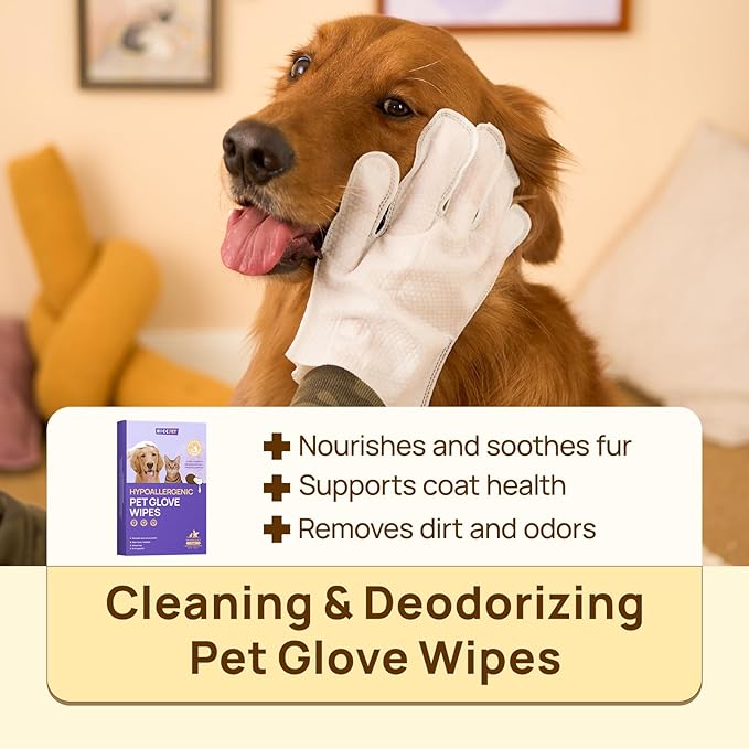 HICC PET Cleaning Deodorizing Glove Wipes for Dogs & Cats, Vet Recommended Hypoallergenic Hydrating & Nourish Fur Pet Grooming Glove Wipes, Pet Bathing Wipes for Horse Coat Care,6pcs Coconut Scent