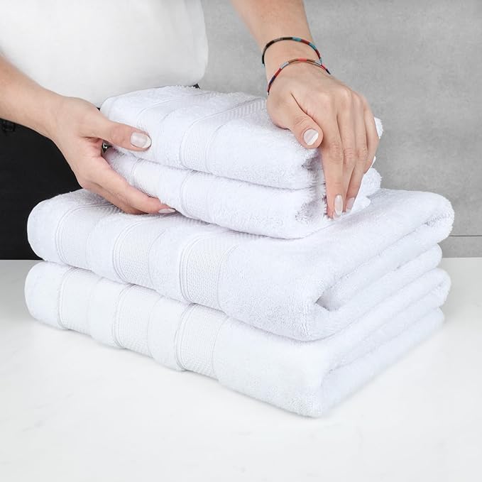 American Soft Linen Salem Turkish Bath Towel Set, 100% Cotton 600 GSM 6 Piece Towels for Bathroom, 2 Bath Towels 2 Hand Towels 2 Washcloths, White