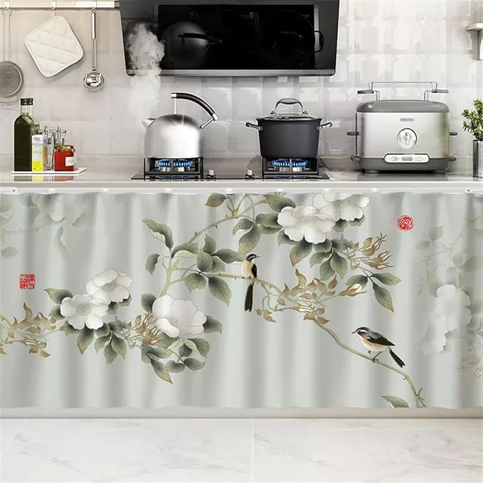 SK Studio Short Curtains for Kitchen, Cabinet Shelf Dust-Proof Blackout Tier Cafe Curtain Under Sink Skirt for Bathroom Laundry Room Style 6, 19.7" W x 27.6" H