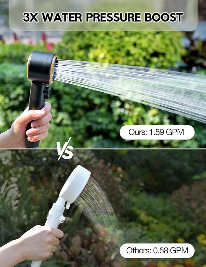 Portable Shower for Camping 8000mAh with 3X Stronger Water Flow, Portable Camping Shower with 5 Pressure Levels, 4 Spray Modes, 26oz Ultra Lightweight, IPX8 Waterproof
