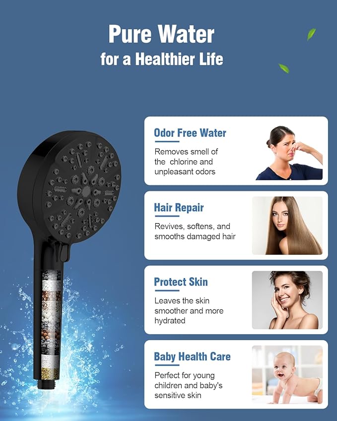 Filtered Shower Head with Handheld Oil Rubbed Bronze, BOWGER 6 Modes High Pressure Shower Heads with Power Wash and Hard Water Filter, Detachable Hand Held Showerhead Set with Extra Long Hose, ORB