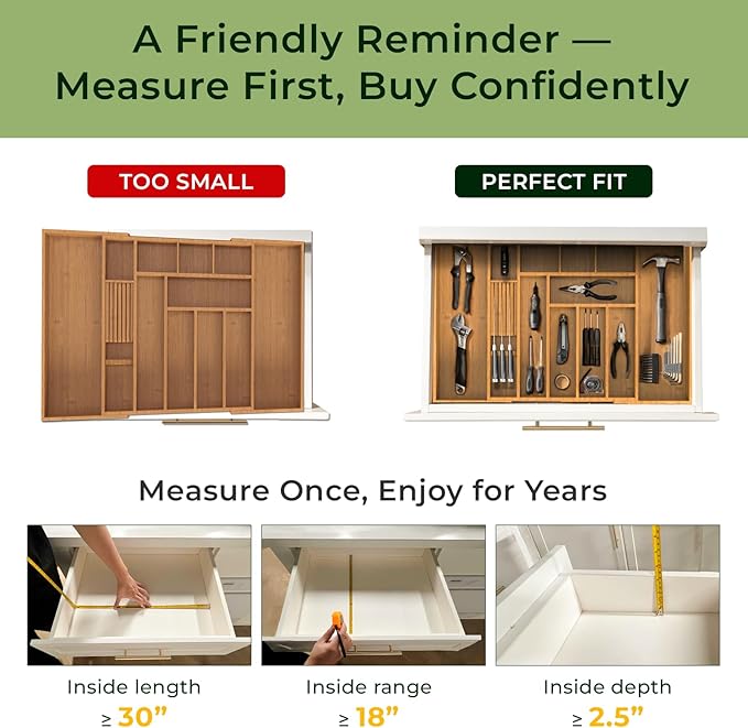 Carbonized Large Bamboo Kitchen Drawer Organizer, 12 Slots Expandable Silverware Organizer, Utensil Holder & Cutlery Tray, 2.5" Deep for Extra Capacity, Non-Slip Feet Included